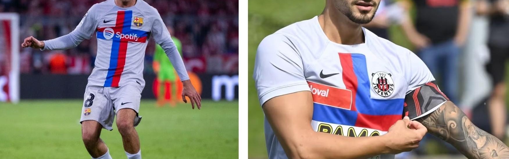 因球队体育总监是巴萨球迷，瑞士第四级别球队穿巴萨球衣比赛